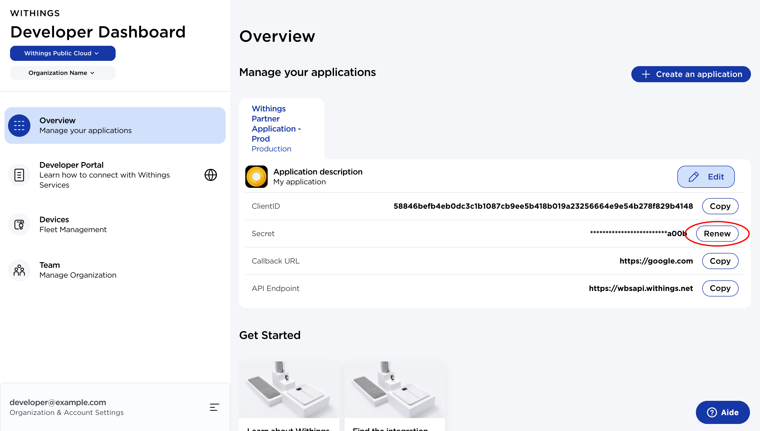 Generate credentials in the Developer Dashboard